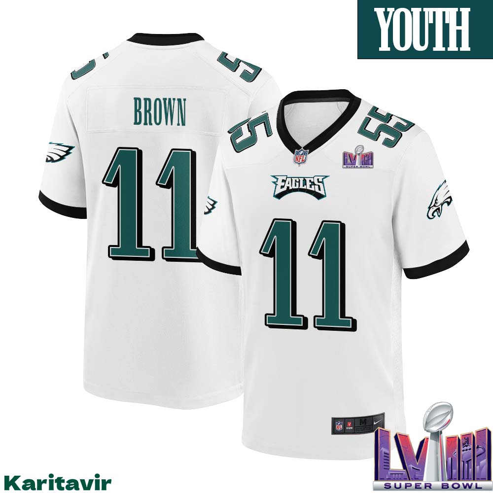 A. J. Brown No 11 Youth White Philadelphia Eagles Super Bowl LVIII Away